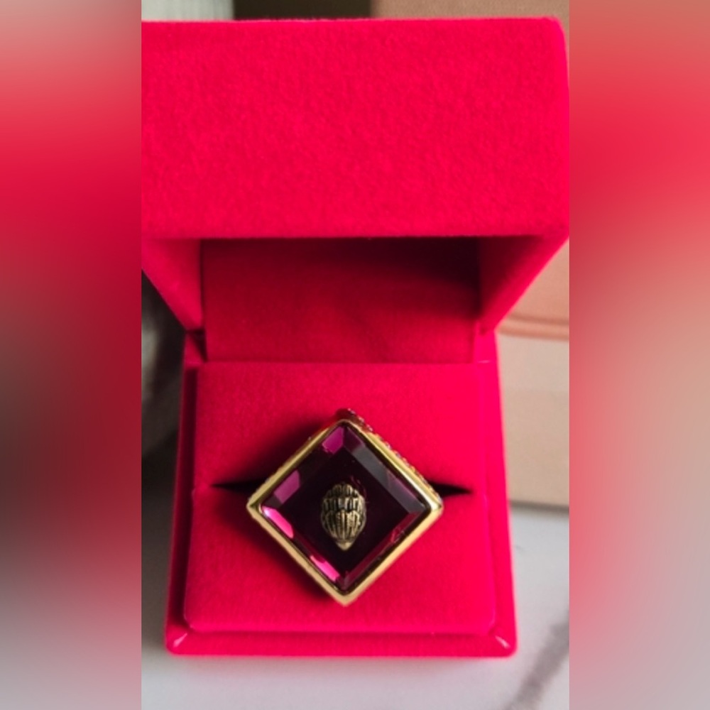 Kurt Geiger Gold and Deep Red Ring With Rhinestones Sz 8, 9
